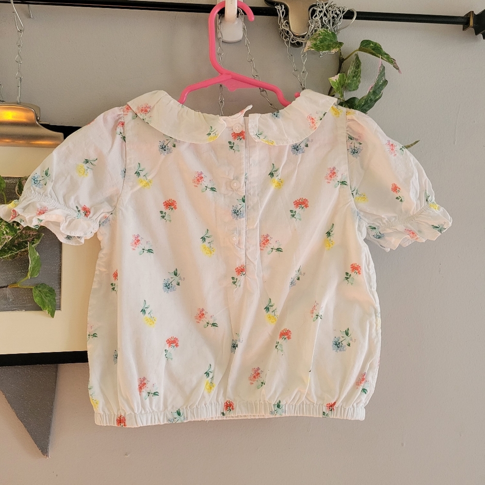 Jack & Janie Girl's Ditsy‎ Floral Puff Sleeve Spring Poplin White Top 6 - Picture 3 of 11